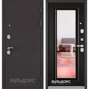 Входная дверь Бульдорс Mass-90 Букле шоколад R-4/Ларче темный 9P-140 зеркало