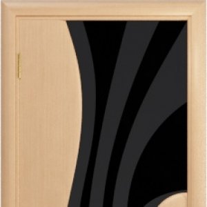 Межкомнатная дверь Арт Деко Ветра-1 чёрный триплекс с рисунком, белёный дуб