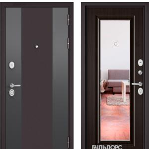 Входная дверь Бульдорс STANDART-90 Черный шелк D-4/Ларче шоколад 9P-140 зеркало
