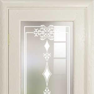 Межкомнатная дверь Арт Деко Ченере-1, стекло джелло, шпон ясень, цвет аква