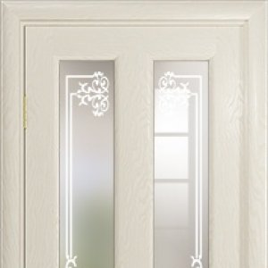 Межкомнатная дверь Арт Деко Ченере-3, стекло джелло, шпон ясень, цвет аква