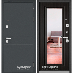 Входная дверь Бульдорс PREMIUM-90 Черный шелк D-14/Ларче темный 9P-140 зеркало