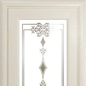 Межкомнатная дверь Арт Деко Ченере-1, стекло лаго, шпон ясень, цвет аква