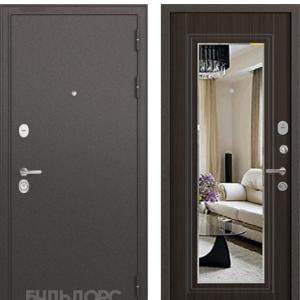 Входная дверь Бульдорс STANDART-90 Черный шелк/Ларче шоколад 9P-140 зеркало
