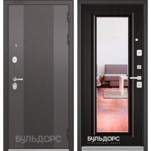 Входная дверь Бульдорс STANDART-90 Черный шелк 9К-4/Ларче шоколад 9P-140 зеркало