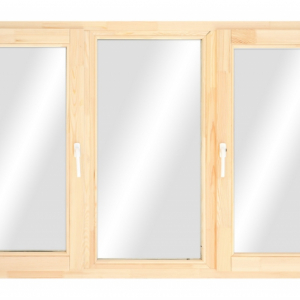Окно из лиственницы или сосны класса стандарт трехстворчатое поворотное/ глухое/ повор.-откидное