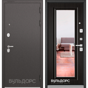 Входная дверь Бульдорс PREMIUM-90 Черный шелк/Ларче темный 9P-140 зеркало