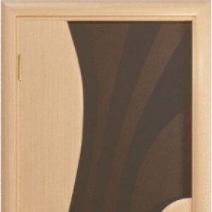 Межкомнатная дверь Арт Деко Ветра-1 тонированный триплекс с рисунком, белёный дуб